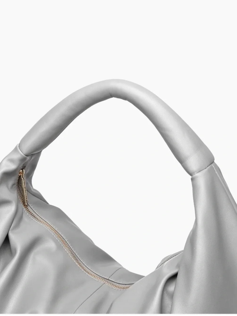 LIKE DREAMS Gray Crescent Hobo Shoulder Bag Gold Hardware Zip
